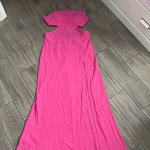 Showpo Reviena Cut Out Maxi Dress. Size 12. Fuschia. Not lined. Criss cross back
